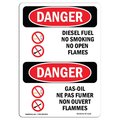 Signmission OSHA Danger Sign, Diesel Fuel No Smoking Bilingual, 18in X 12in Decal, OS-DS-D-1218-VF-1124 OS-DS-D-1218-VF-1124